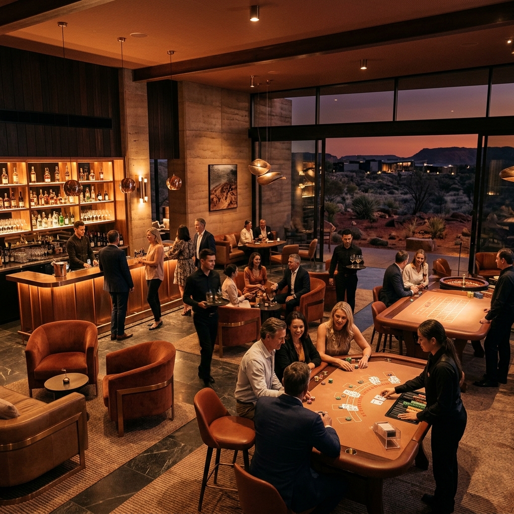 Contemporary adult casino lounge in a desert lodge