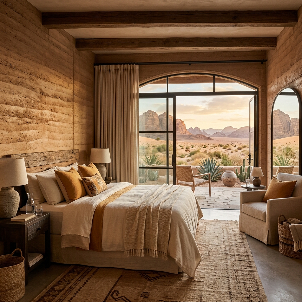 Warm desert-inspired hotel room